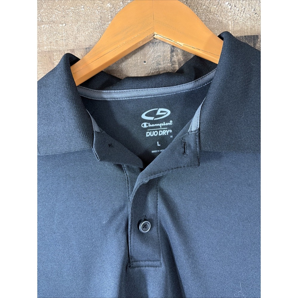Champion Short Sleeve Polo‎ Shirt Men's Size  Large Black Button Collar - Picture 2 of 16